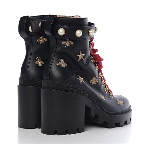 gucci star and bee boots|GUCCI Calfskin Bee Star Embroidered Lace Up Combat Ankle Boots .